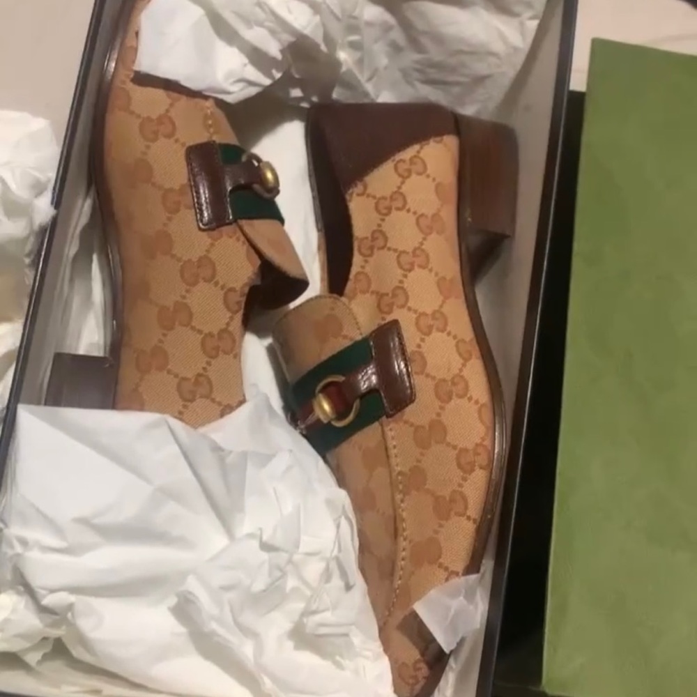 Gucci GG Mens Logo Monogram Canvas Horsebit Loafers
